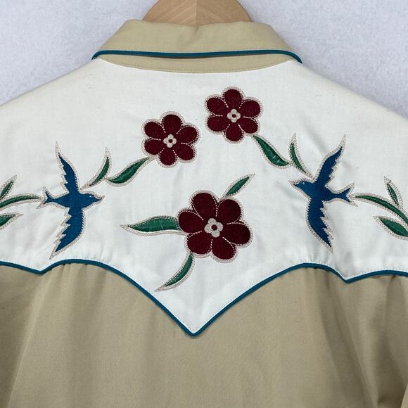 SCULLY Shirt Mens XL Floral Pearl Snap Button Up Western Cowboy Twill Beige - Picture 6 of 16